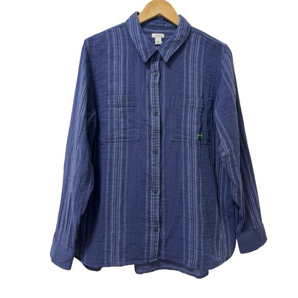 LL Bean Womens Cloud Gauze Cotton Button Up Shirt Size L Blue Coastal Beachy NWT - Picture 1 of 6